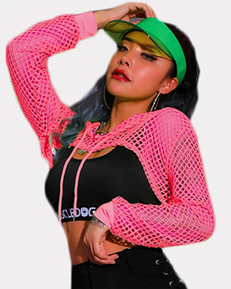 Mesh Hoodie Crop Top Fishnet Shirt (DE Only)