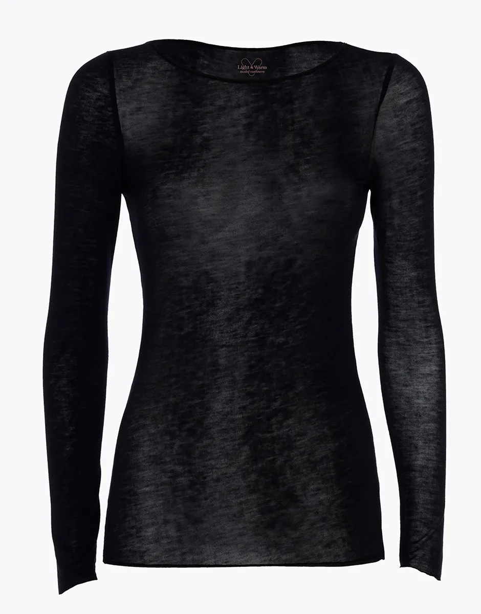 Modal and cashmere jumper with boat neckline and long sleeves Black