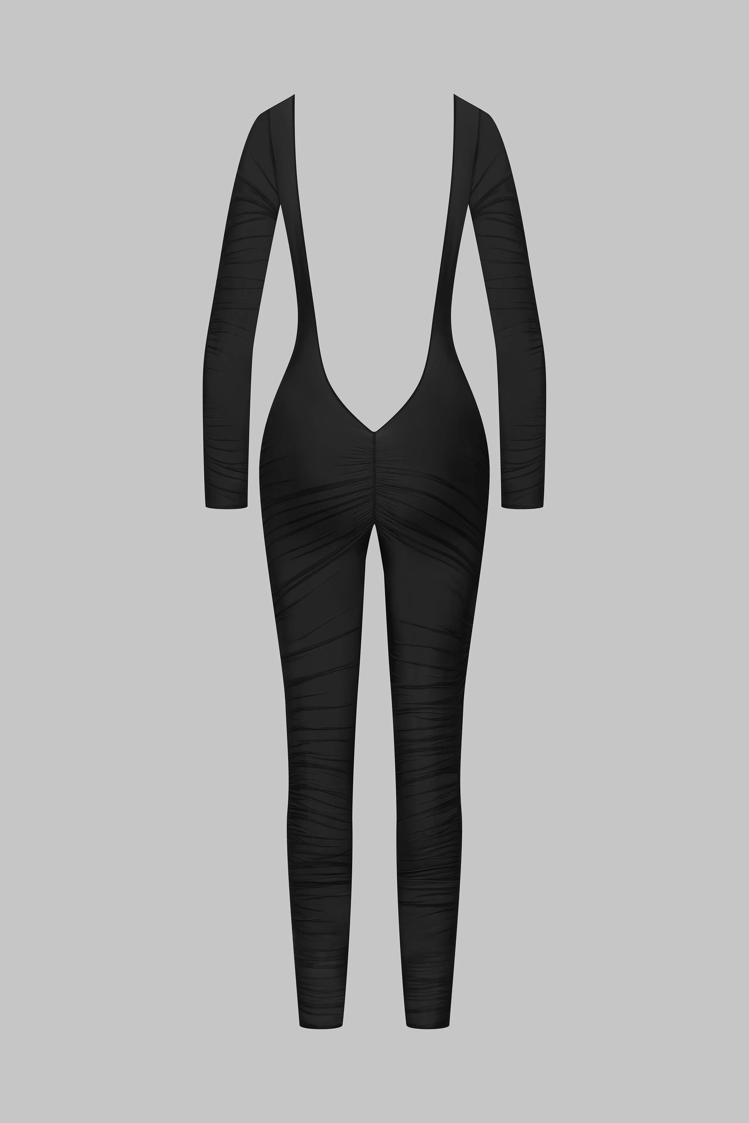 Naked back long sleeves Jumpsuit - Nuit Fauve
