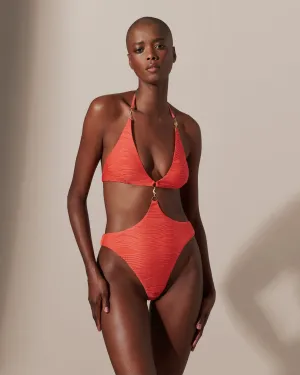 Orta Plunge Cut-out Swimsuit Hot Coral