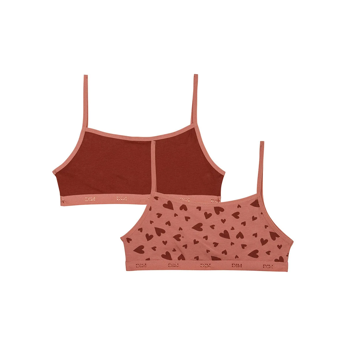 Pack of 2 Les Pockets Sand stretch cotton bralettes with heart prints