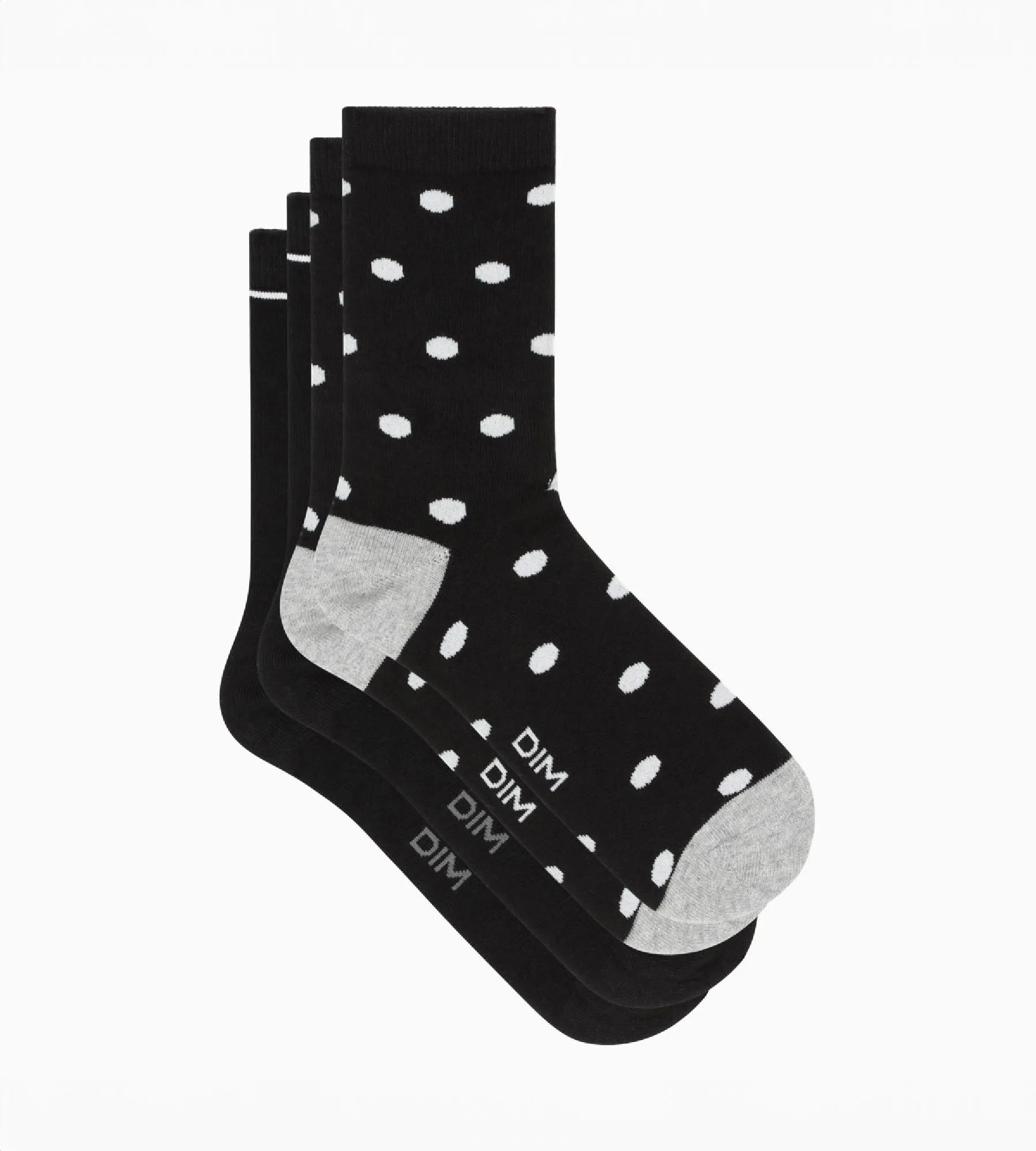 Pack of 2 pairs of women's socks Black with large polka dots Dim Coton Style