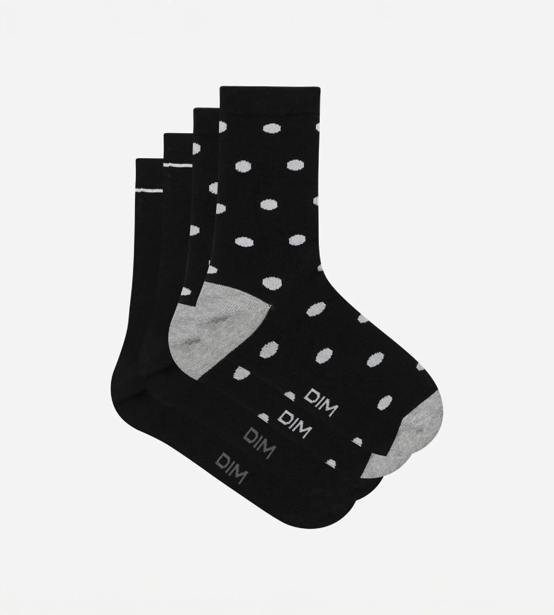 Pack of 2 pairs of women's socks Black with large polka dots Dim Coton Style