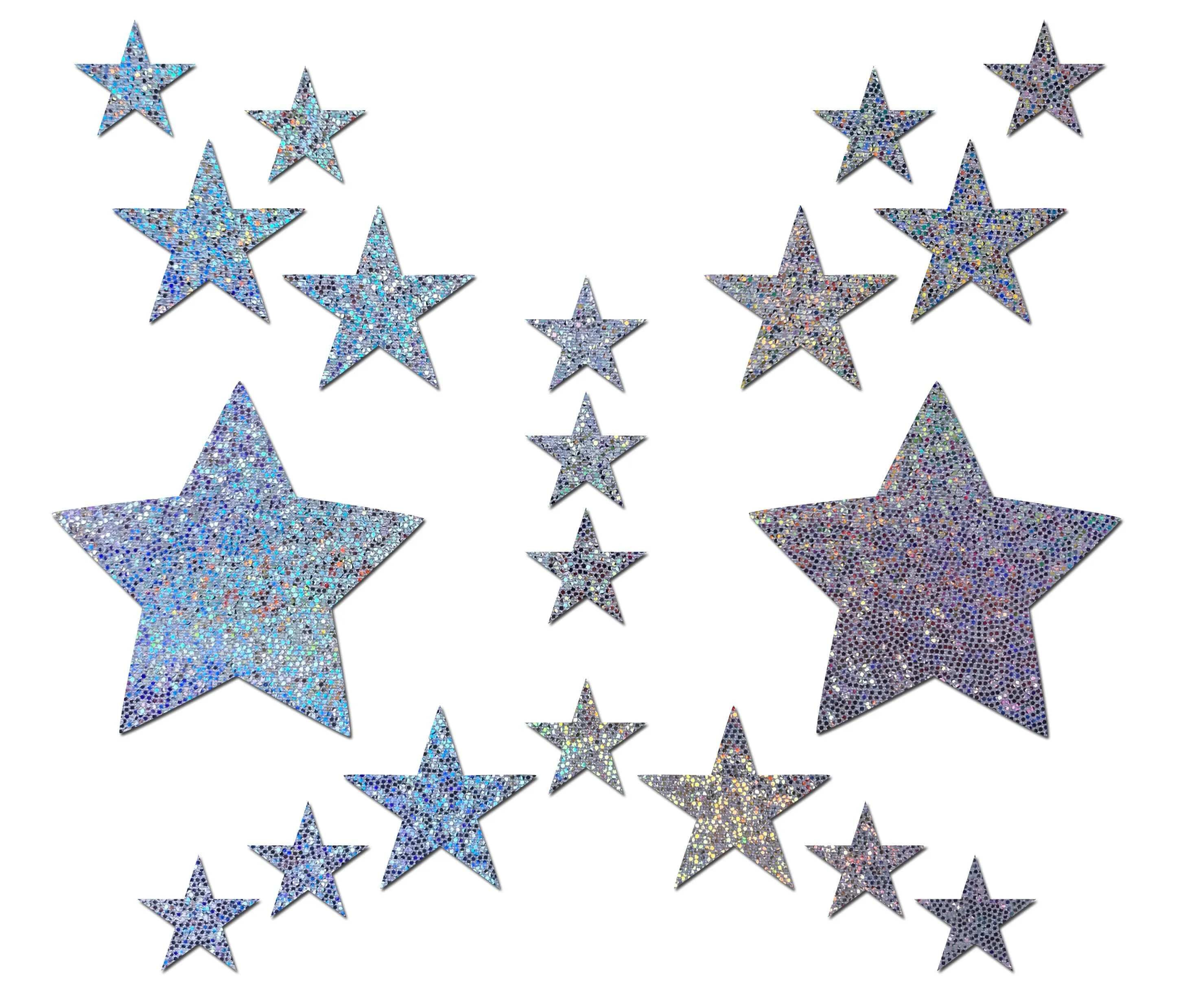 Pastease Set: Silver Glitter Star with 6 Mini Stars and 10 Baby Stars Nipple & Body Pasties