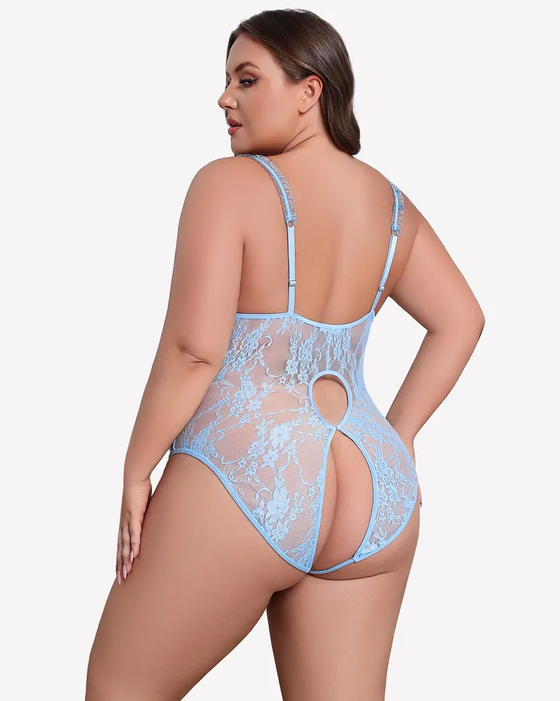 Plus Size Crotchless Exotic Lace Teddies