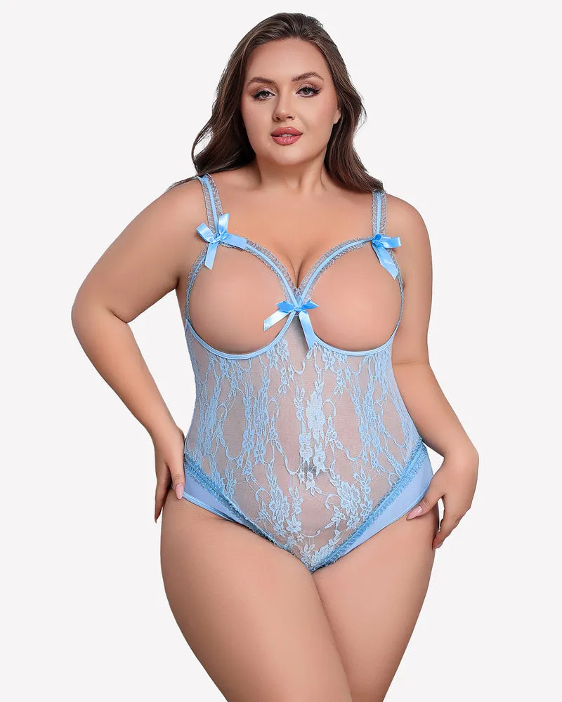 Plus Size Crotchless Exotic Lace Teddies