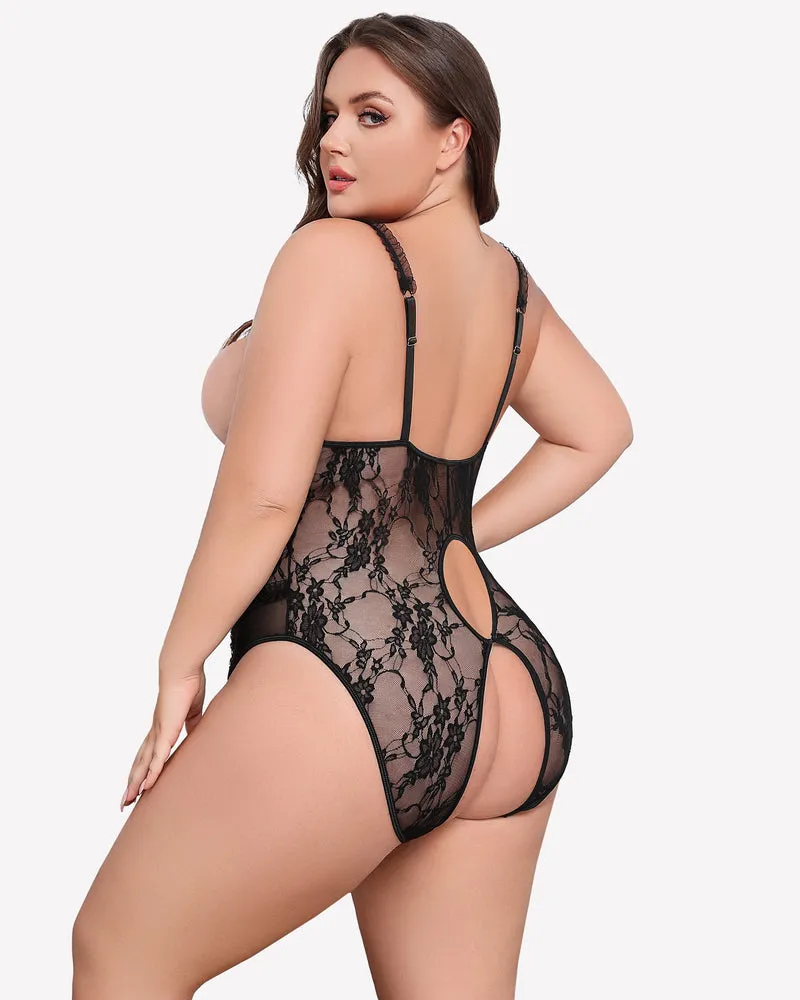 Plus Size Crotchless Exotic Lace Teddies