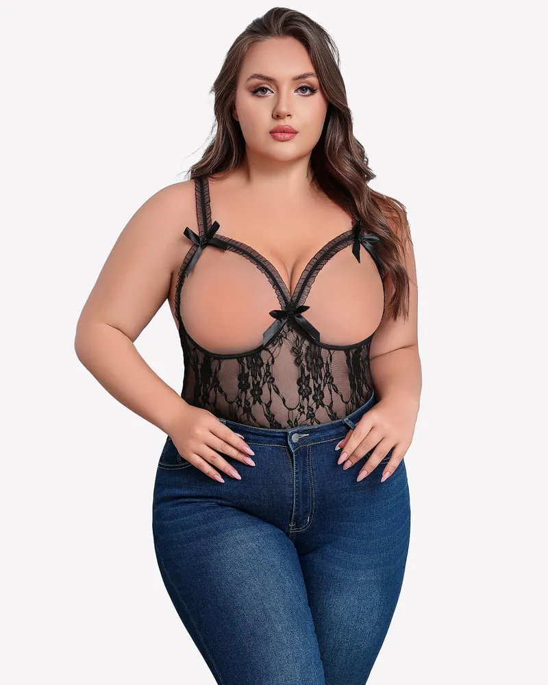 Plus Size Crotchless Exotic Lace Teddies