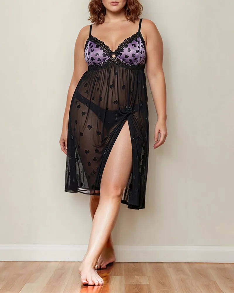 Plus Size Heart Sheer Lace Mid-Dress