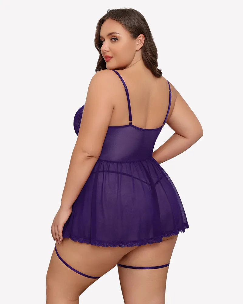 Plus Size Lace Babydoll with Garter Belt