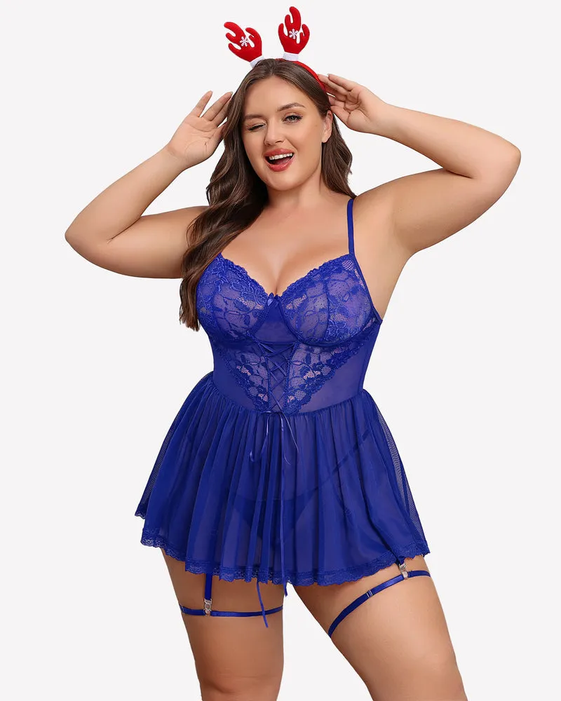 Plus Size Lace Babydoll with Garter Belt