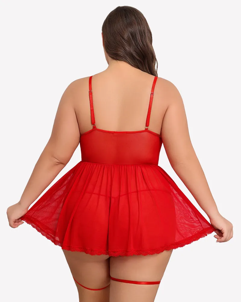 Plus Size Lace Babydoll with Garter Belt