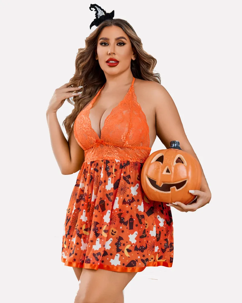 Plus Size Sheer Lace Mesh Babydoll