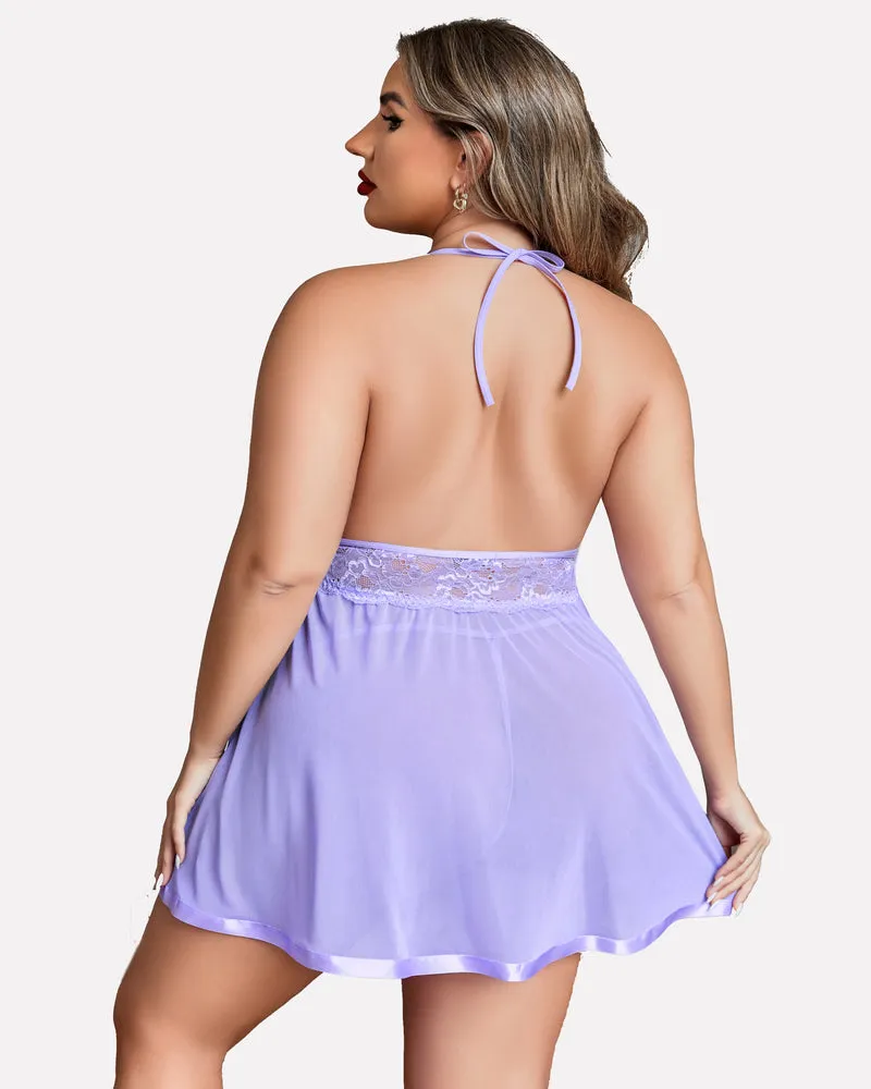 Plus Size Sheer Lace Mesh Babydoll