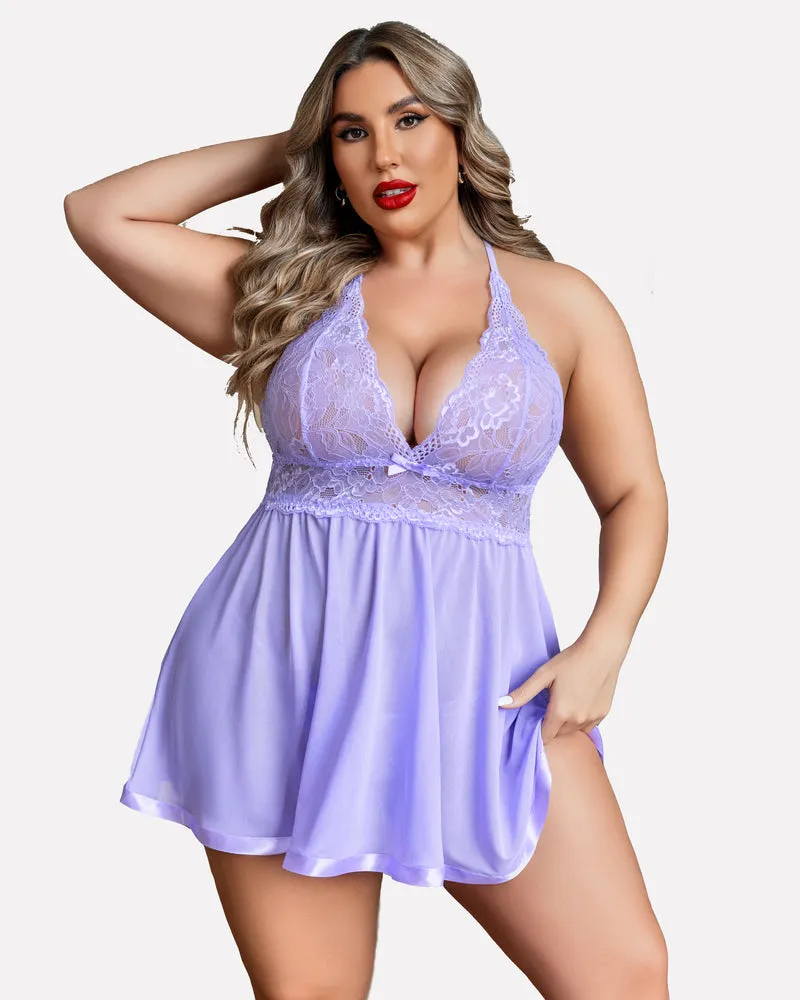 Plus Size Sheer Lace Mesh Babydoll