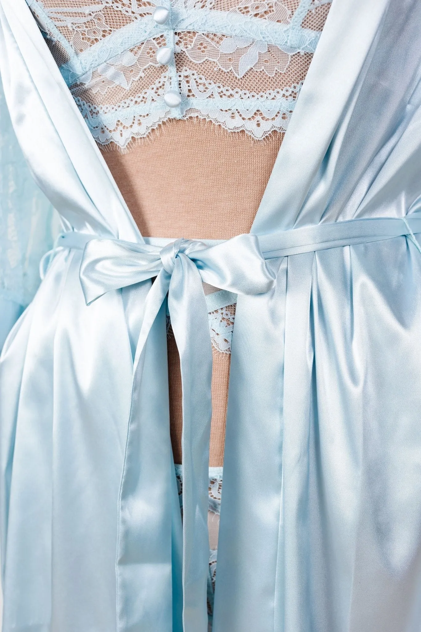 Satin & Eyelash Lace Robe - Something Blue