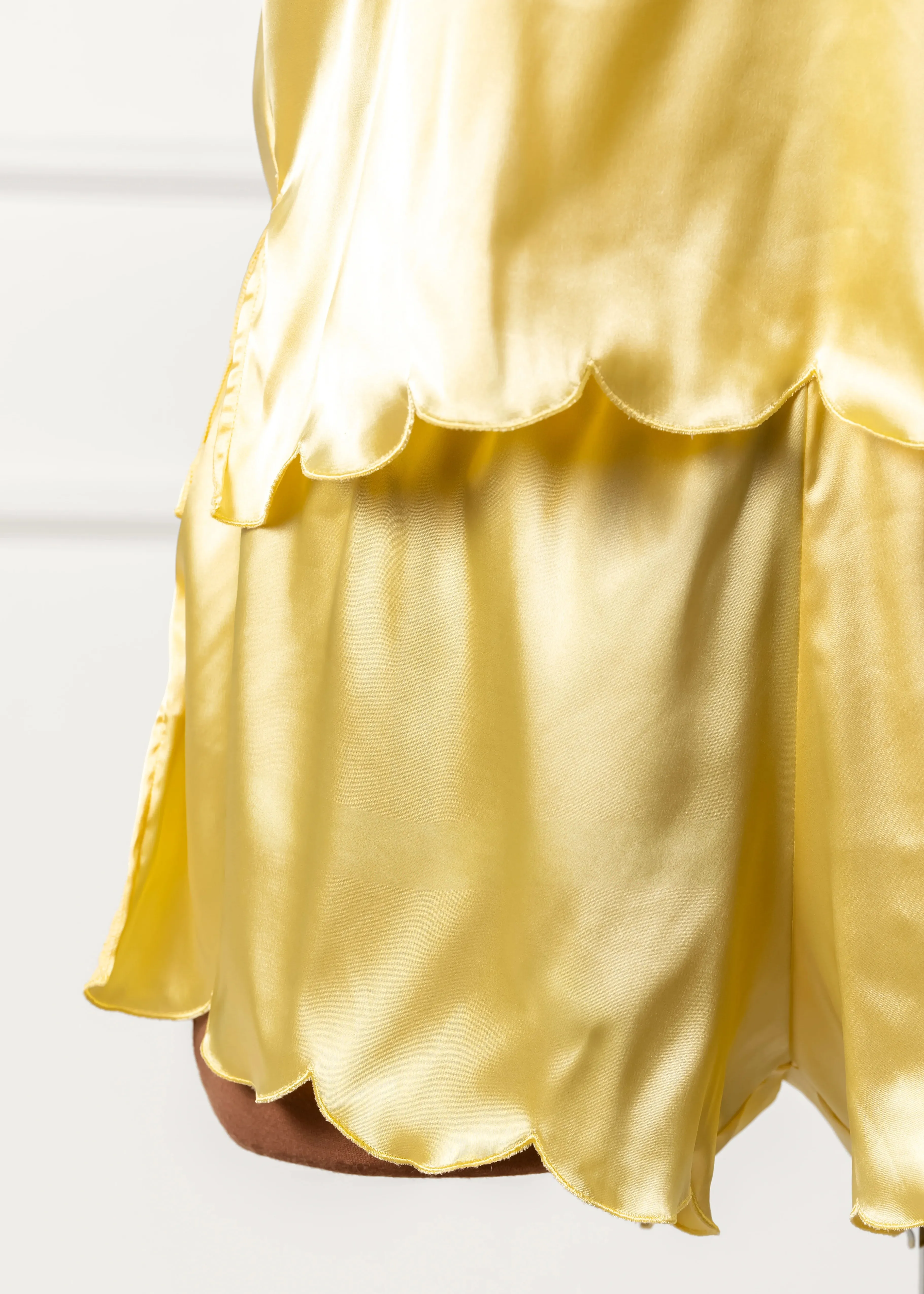 Scalloped Embroidered Satin Shorts - Lemon Chiffon