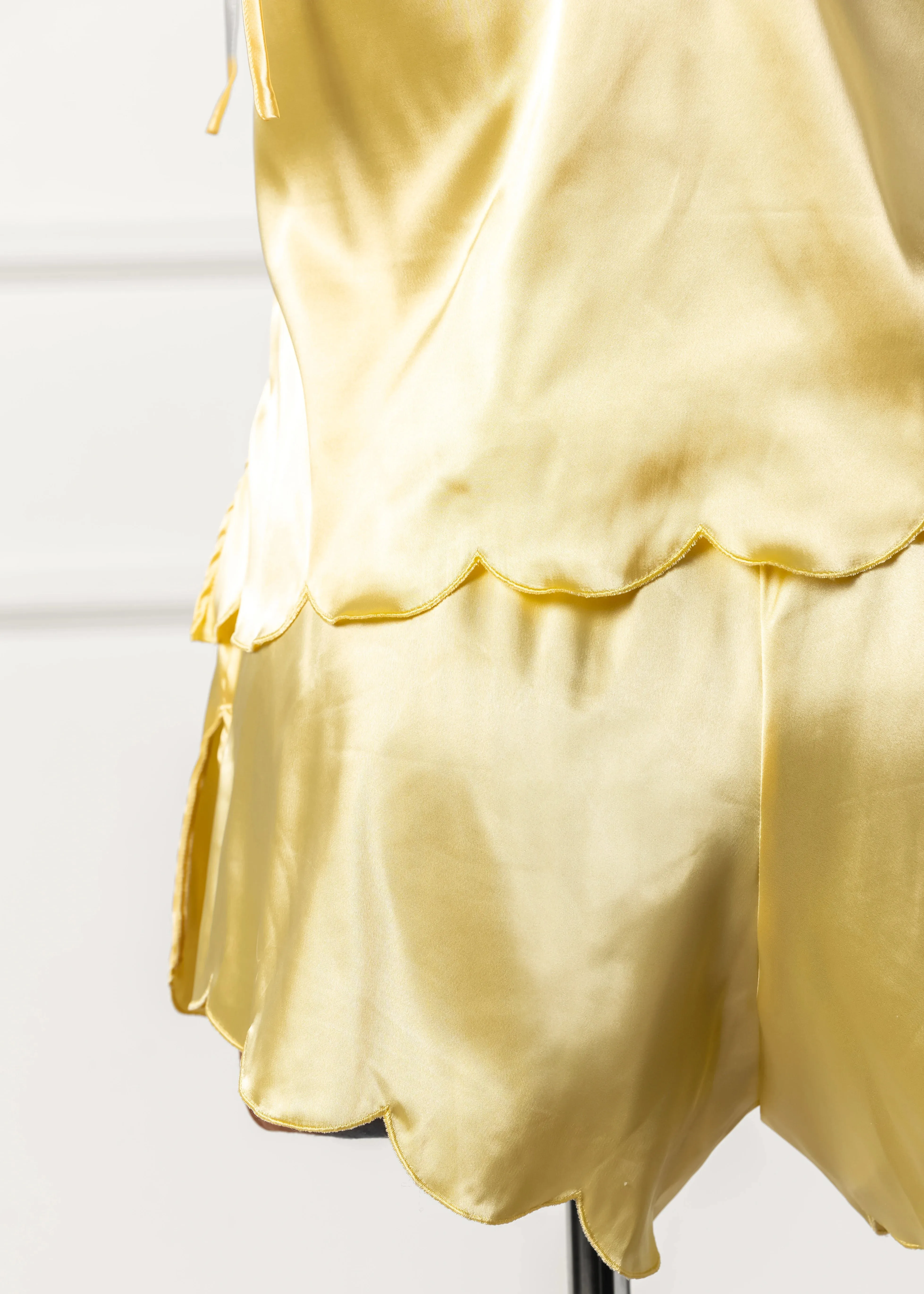 Scalloped Embroidered Satin Shorts - Lemon Chiffon