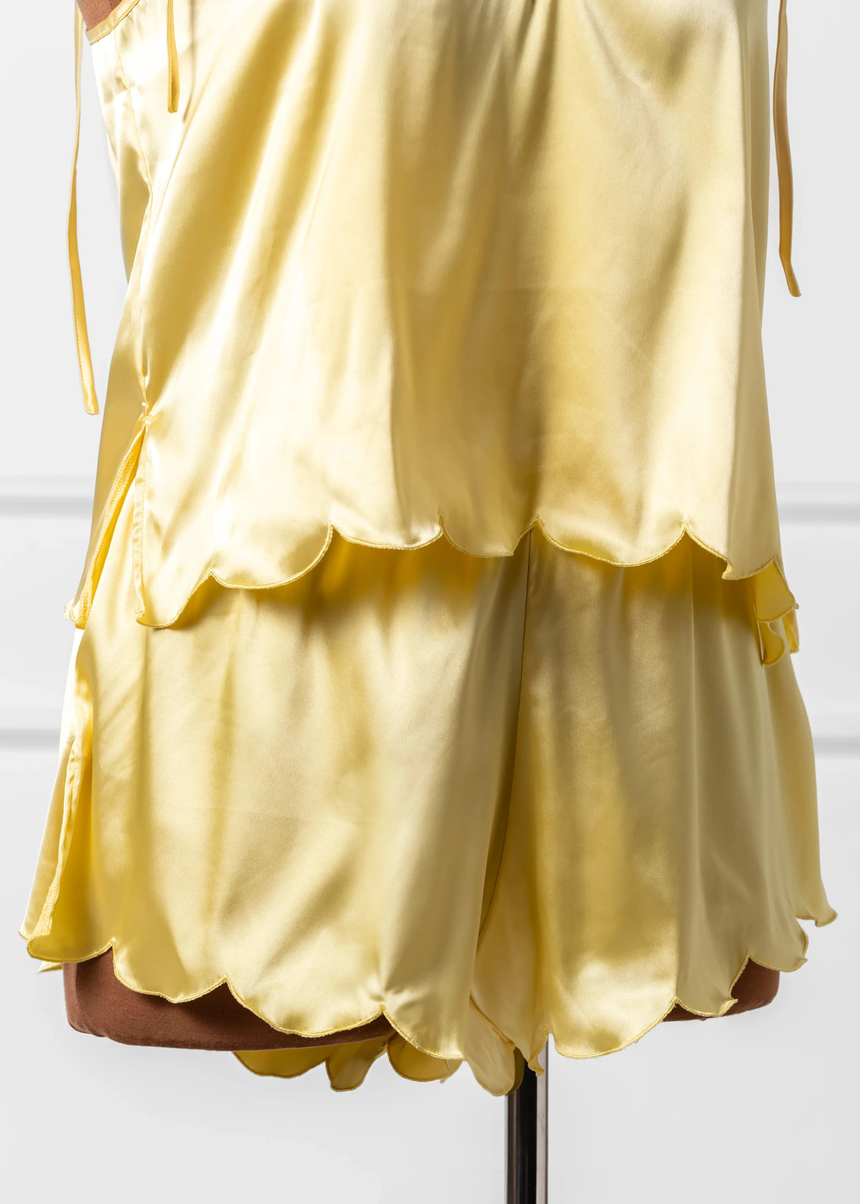 Scalloped Embroidered Satin Shorts - Lemon Chiffon