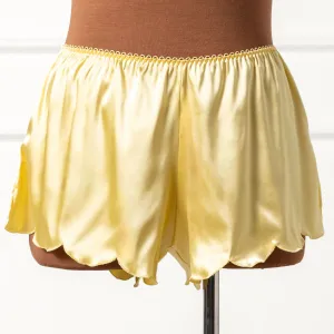 Scalloped Embroidered Satin Shorts - Lemon Chiffon