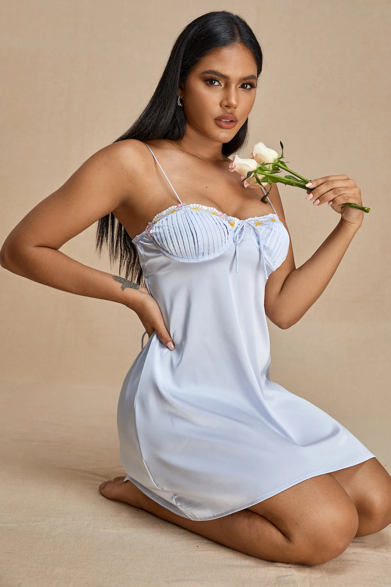 Short Satin Dress in Light Blue
