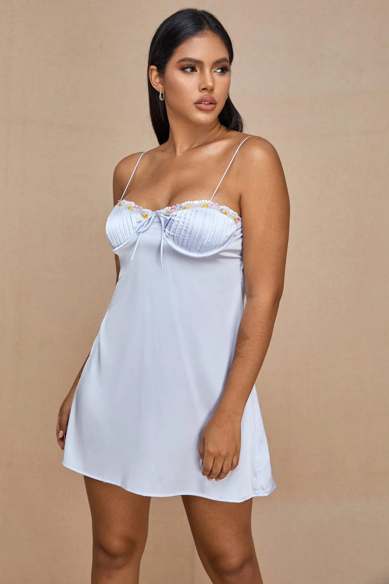 Short Satin Dress in Light Blue