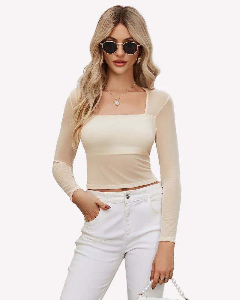 Square Neck Sheer Blouse with Lining