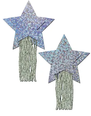 Star: Tassel Pasties: Silver Glitter Star with Fringe Nipple Pasties