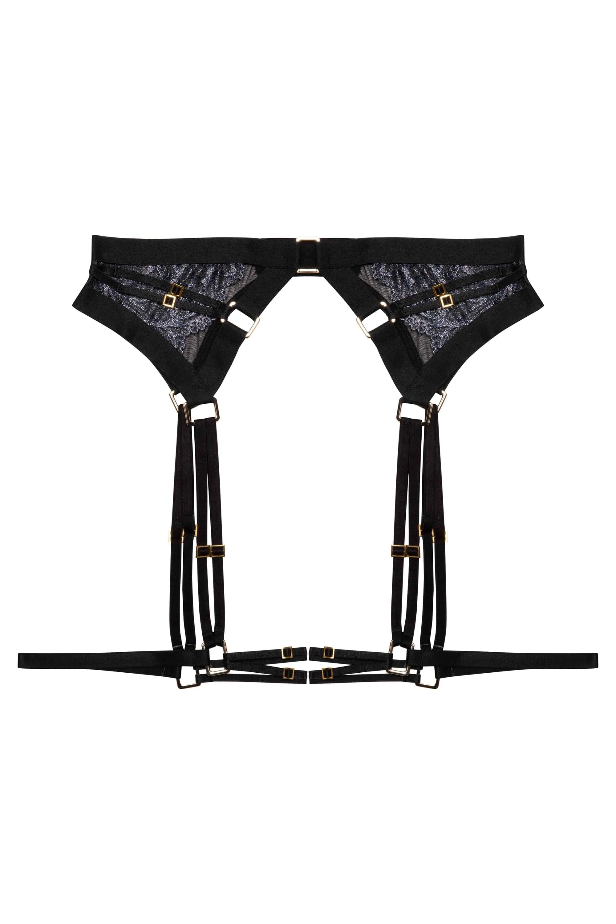 Tabitha Black Wet-Look Lace Harness Suspender