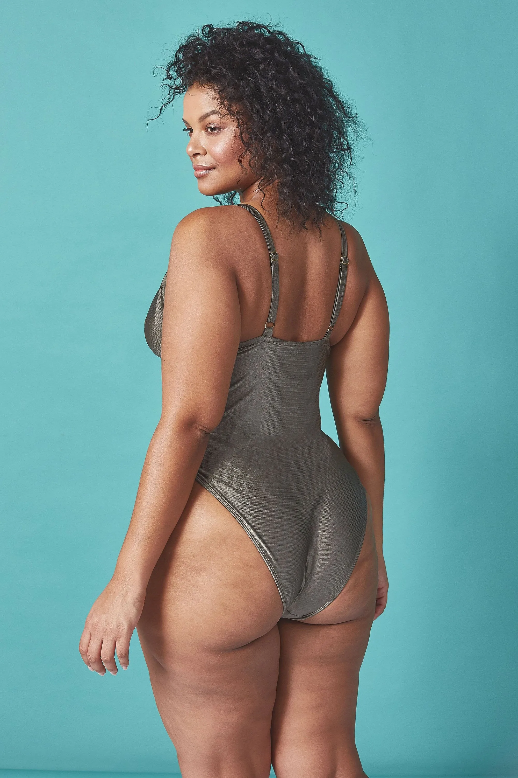 Wolf & Whistle Curve khaki lace up swimsuit