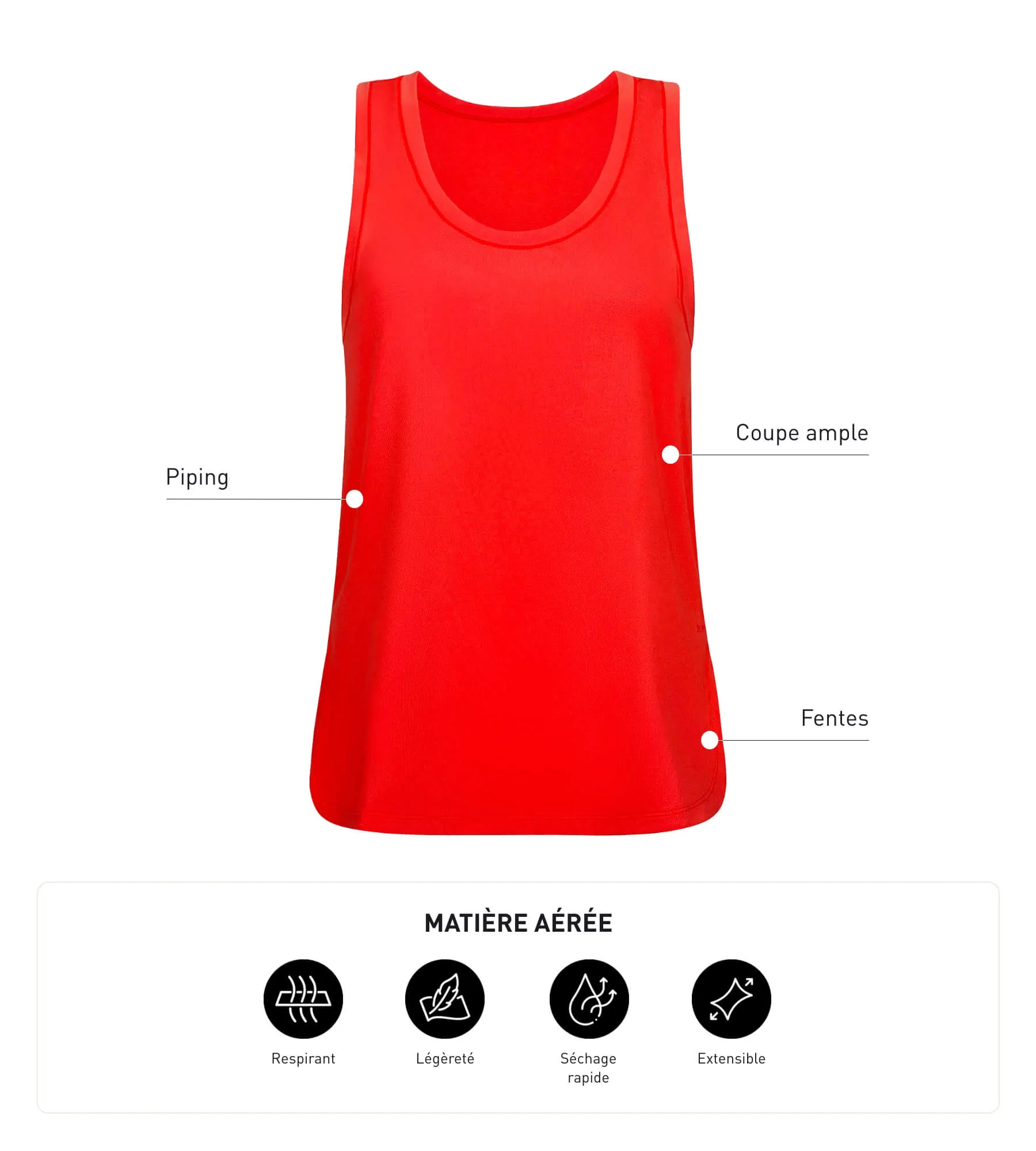 Women's long sports tank top in orange viscose Dim Move