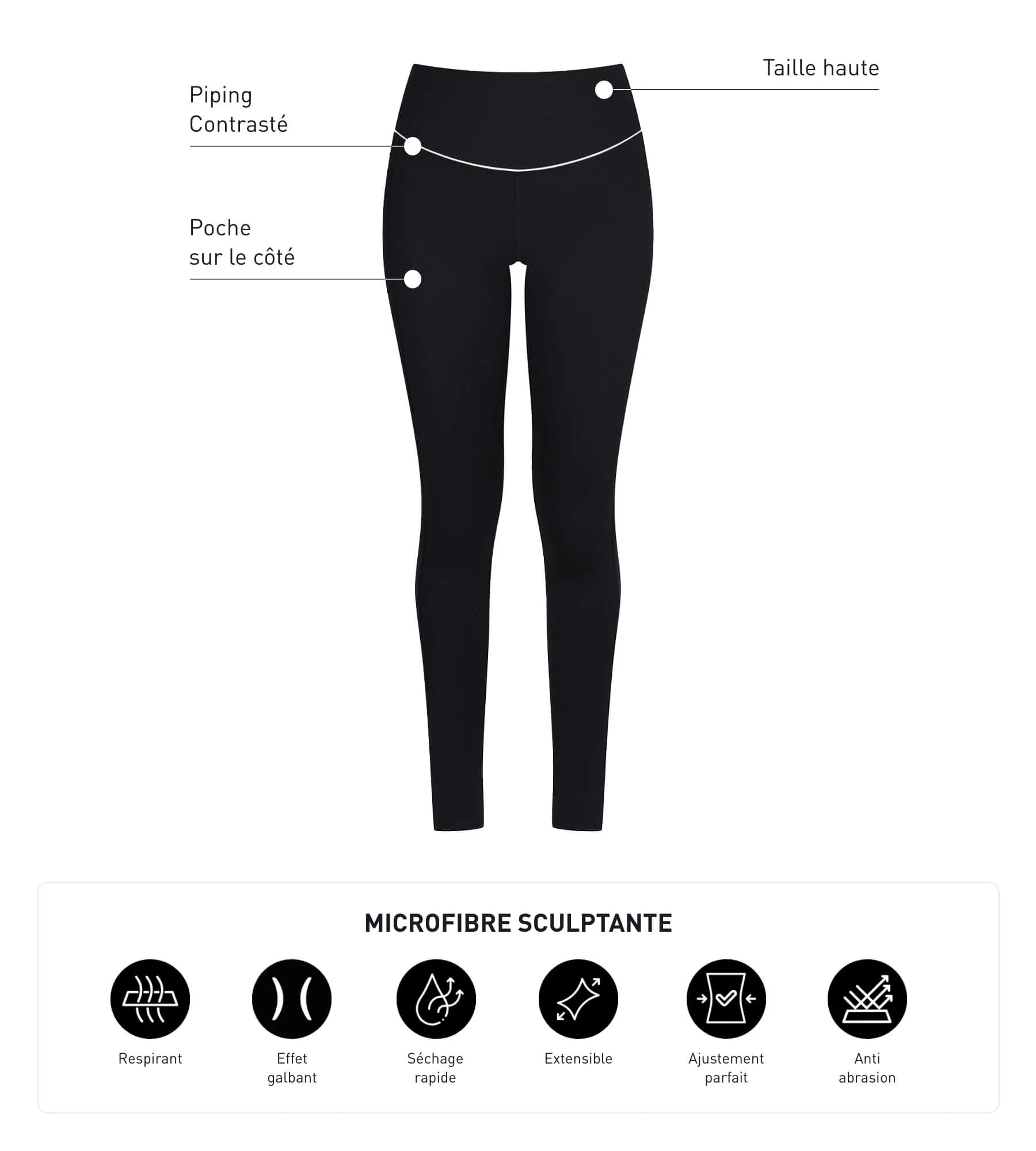 Women's sports leggings in black sculpting microfibre Dim Move
