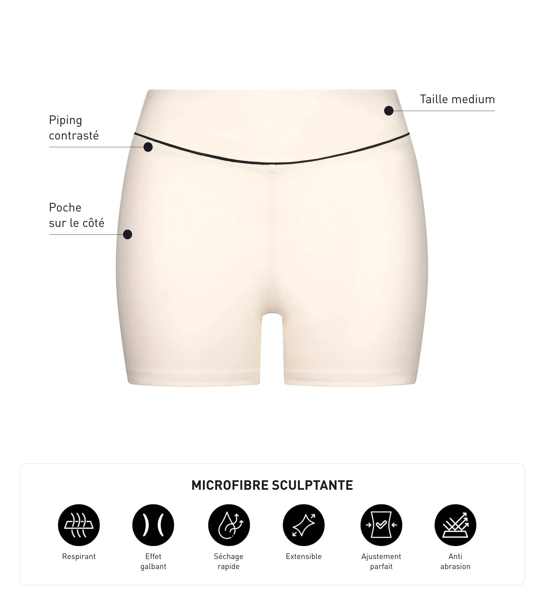 Women's sports shorts in sculpting microfibre Ecru Dim Move