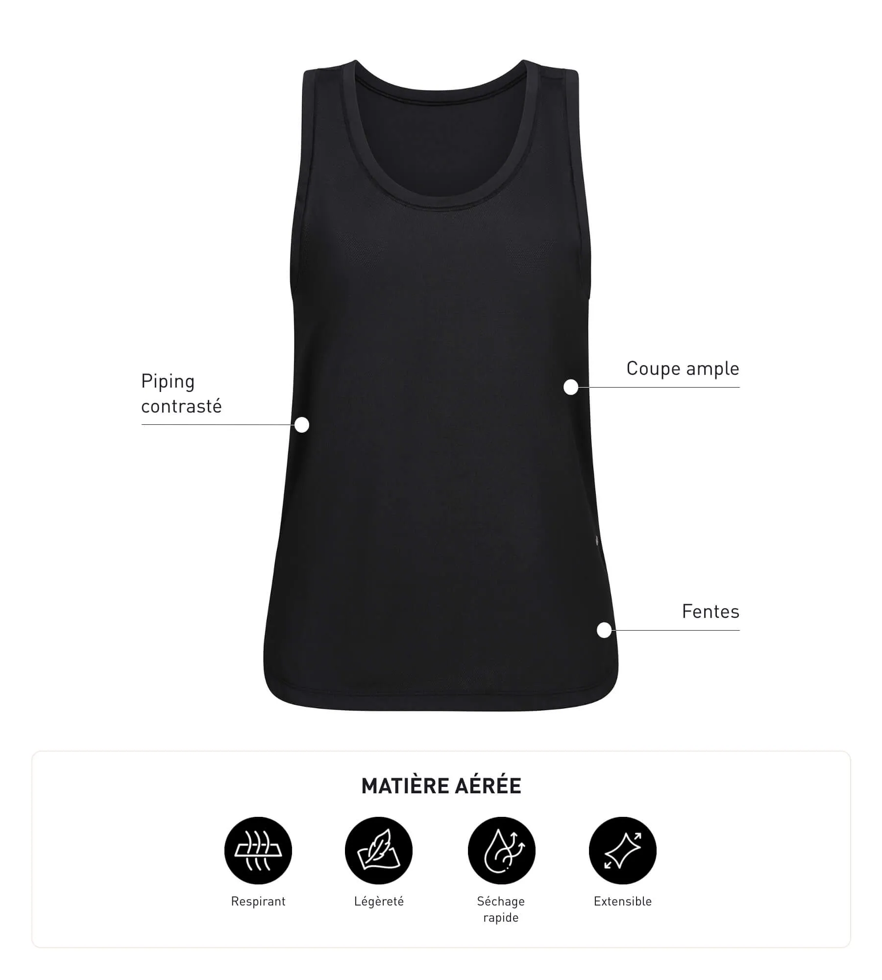 Women's sports tank top in black viscose Dim Move